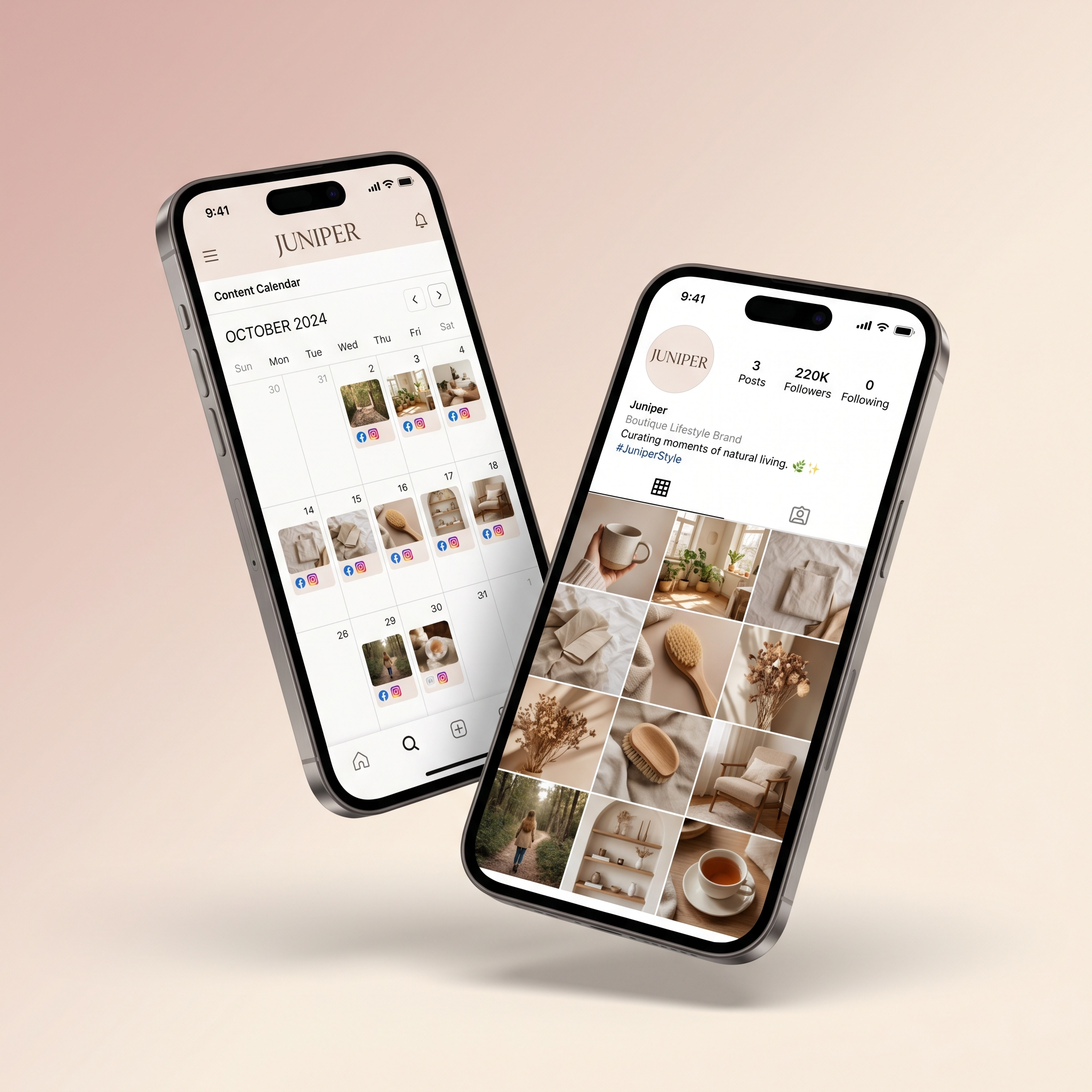 Juniper social media management with Instagram profile and content calendar